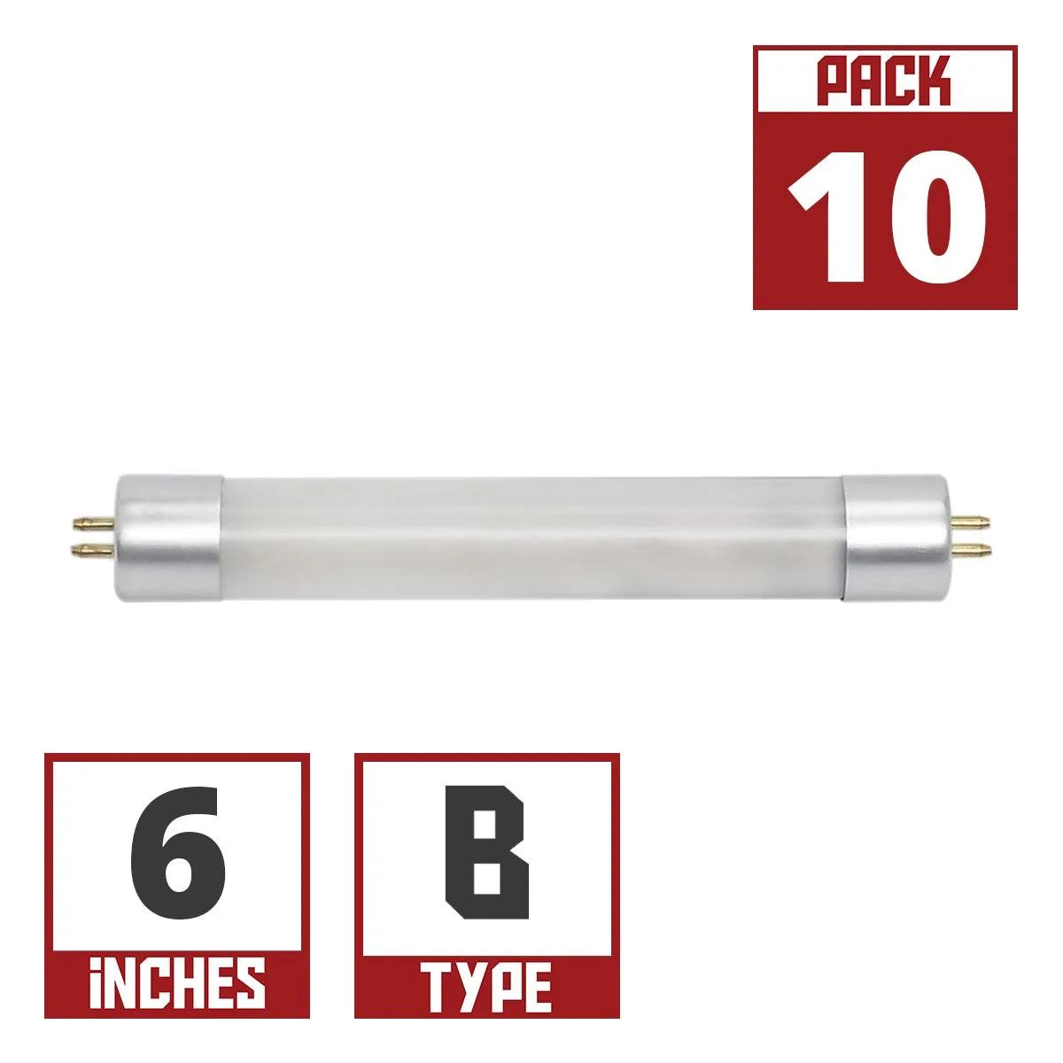 10 Pack - 6 Inch Mini T5 LED Tube, 2 Watts, 150 Lumens, 6500K, Ballast Bypass, Double End
