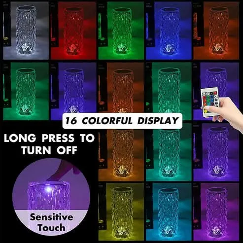 16 Color Changing Rose Crystal Diamond Table Lamp with Remote Control