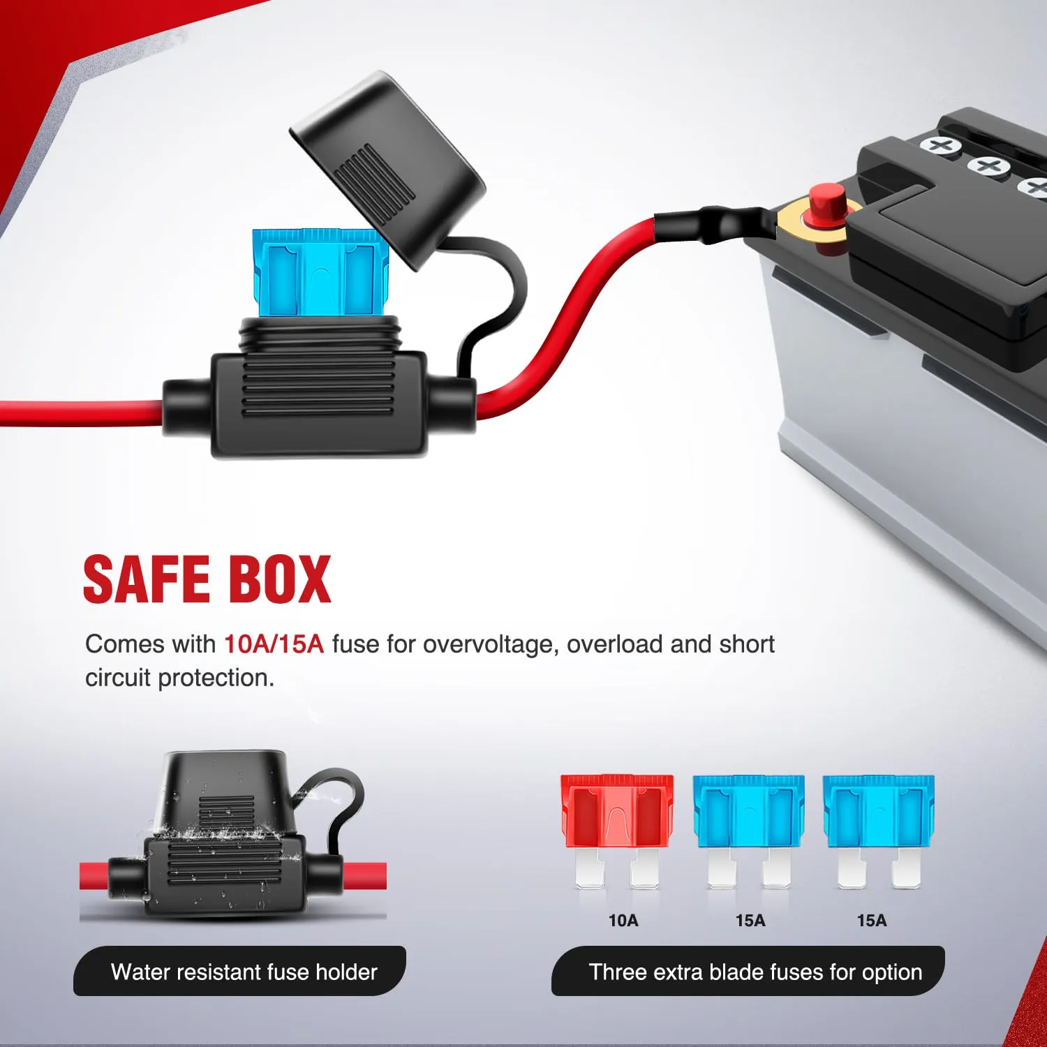 16AWG Wire Harness Kit 2 Leads W/ 12V 5Pin Light Pods Switch | 3 Fuses | 4 Spade Connectors