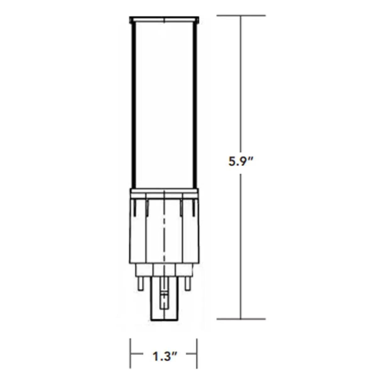 2 pin PL LED Bulb, 7W, 840lm, 2700K, Horizontal, 13W CFL Equal, G23 Base, Direct Or Bypass