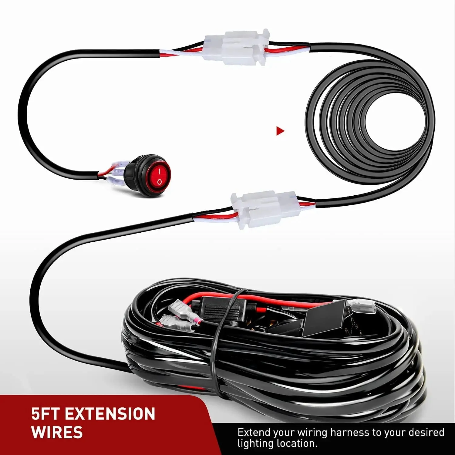 2PCS 22AWG 5FT Wire Extension Kit For LED Light Bar/Led Pods/LED Work Light