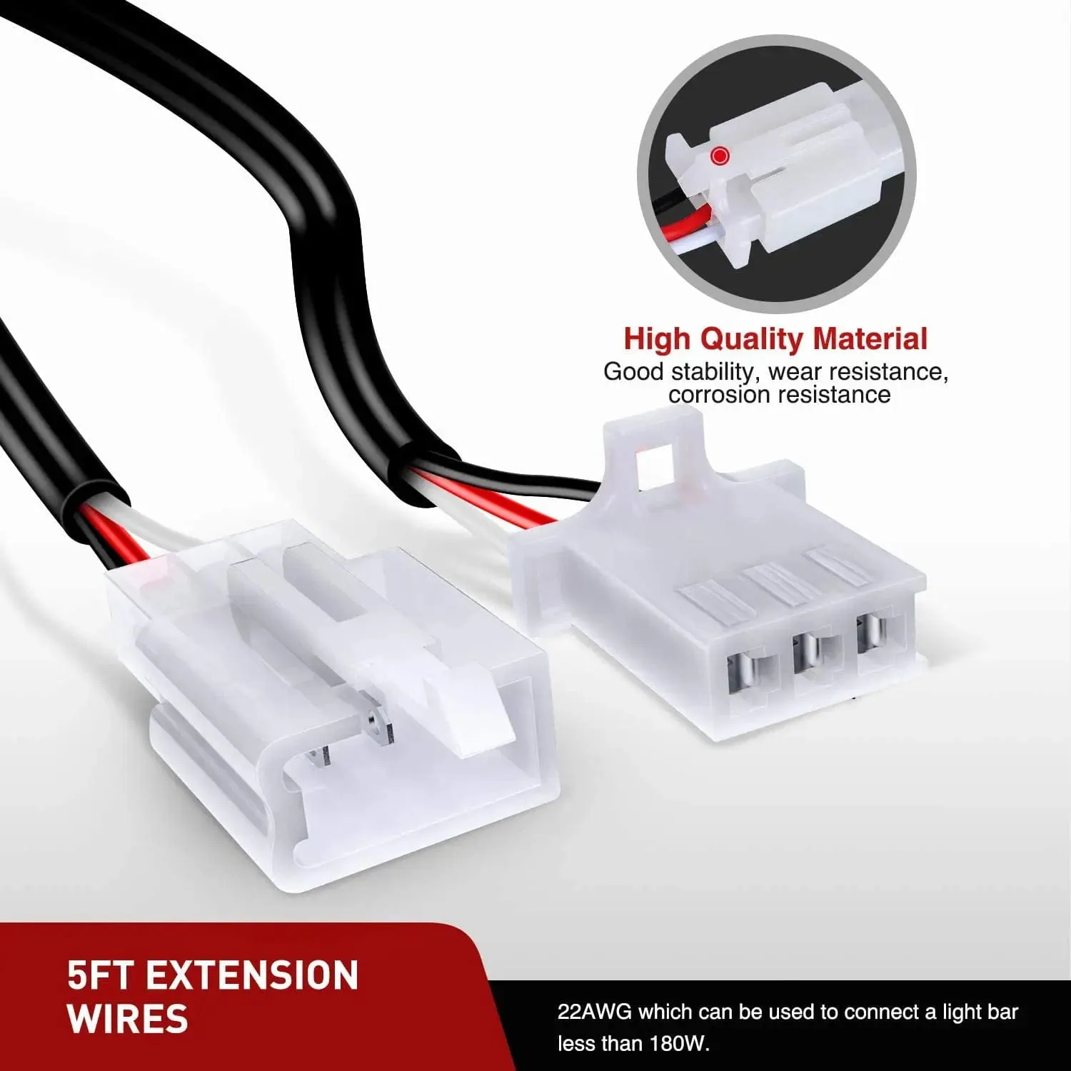 2PCS 22AWG 5FT Wire Extension Kit For LED Light Bar/Led Pods/LED Work Light