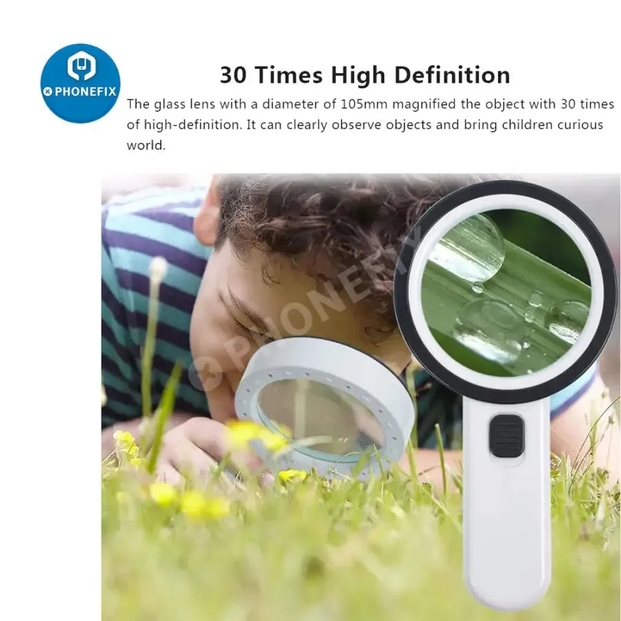 30X Handheld Magnifier With Light For Soldering/ Inspection Jewelry/Seniors Reading