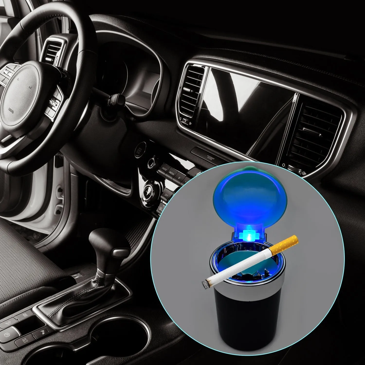 4945 Car Smokeless Ashtray Blue LED Cool Light Indicator Travel Auto Cigarette Odor Remover Smoke Diffuser Stand Cylinder (Moq - 12pc)