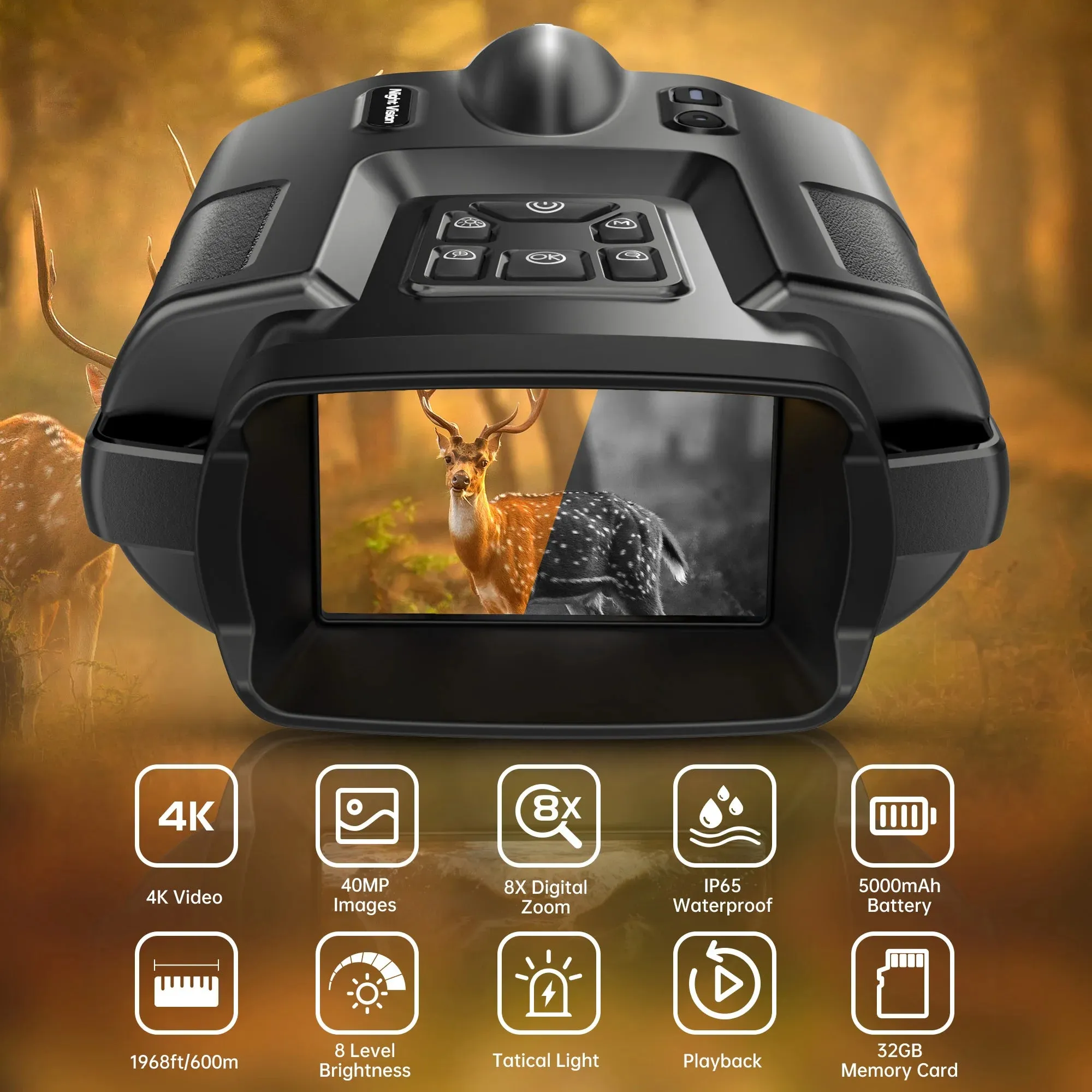 4K Night Vision Binoculars with advanced infrared technology and 8X digital zoom capability