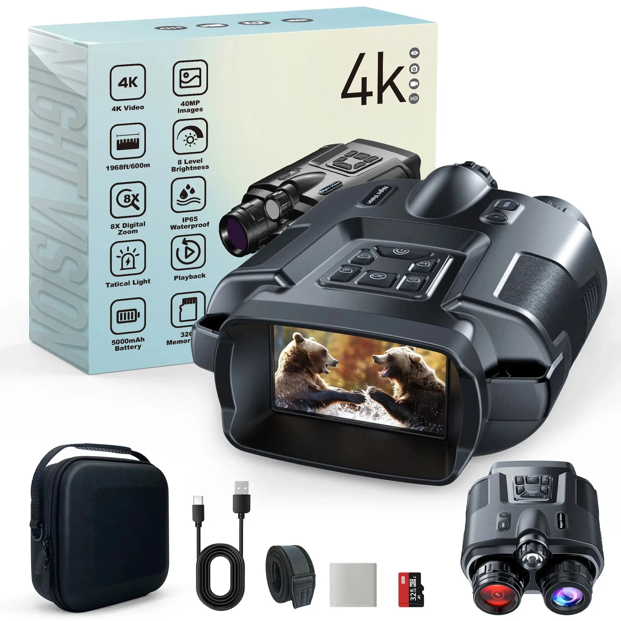 4K Night Vision Binoculars with advanced infrared technology and 8X digital zoom capability