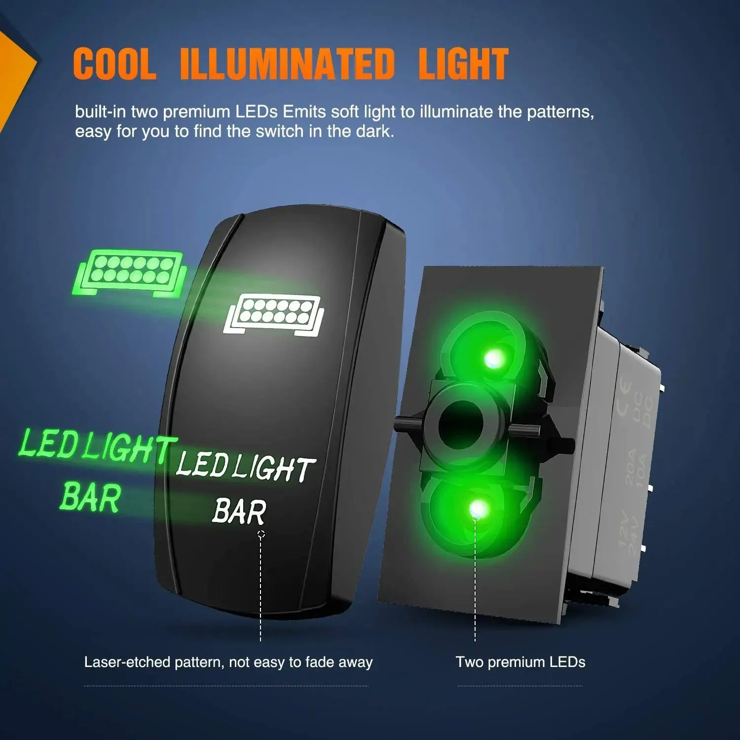 5Pin Laser On/Off LED Light Bar Rocker Switch Green