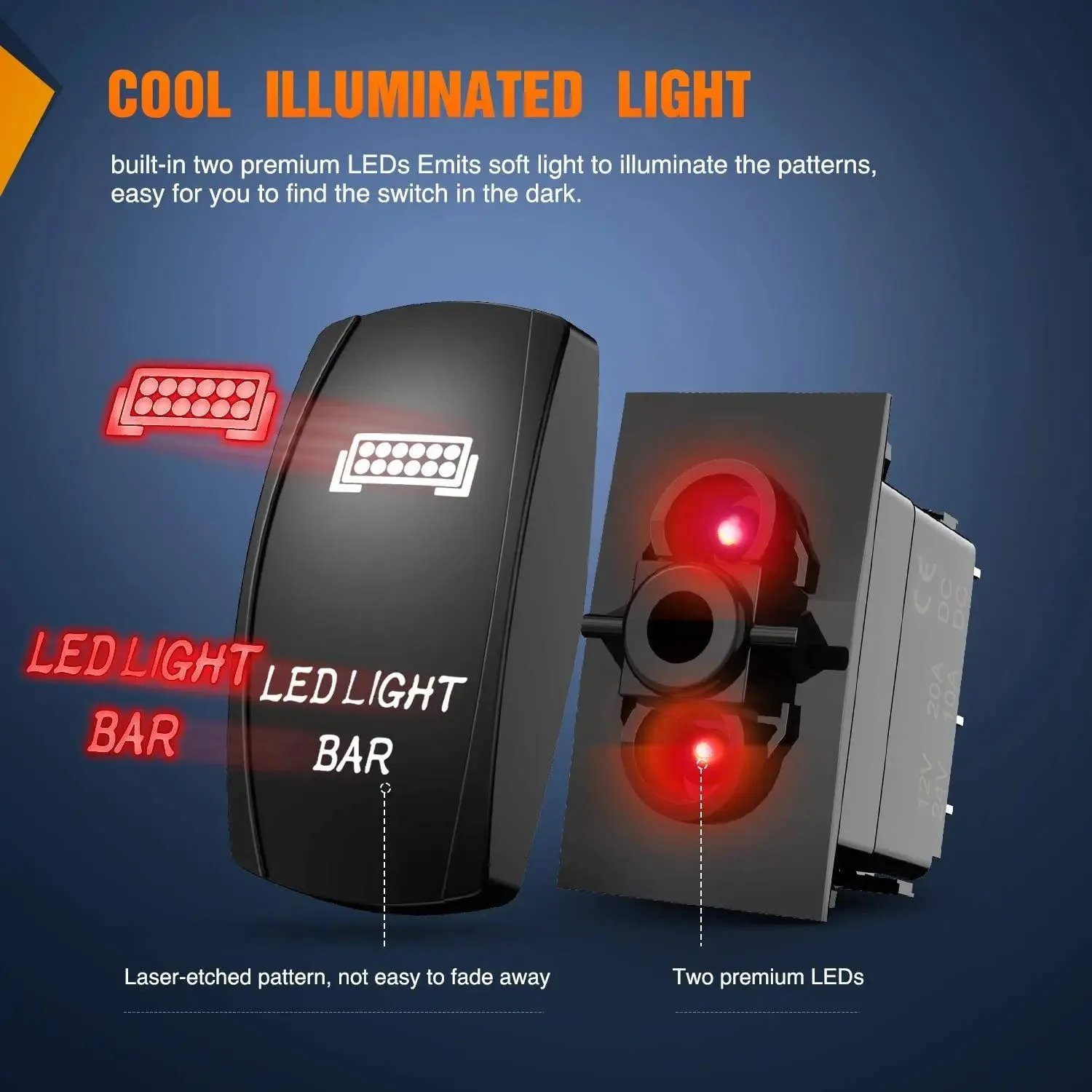 5Pin Laser On/Off LED Light Bar Rocker Switch Red