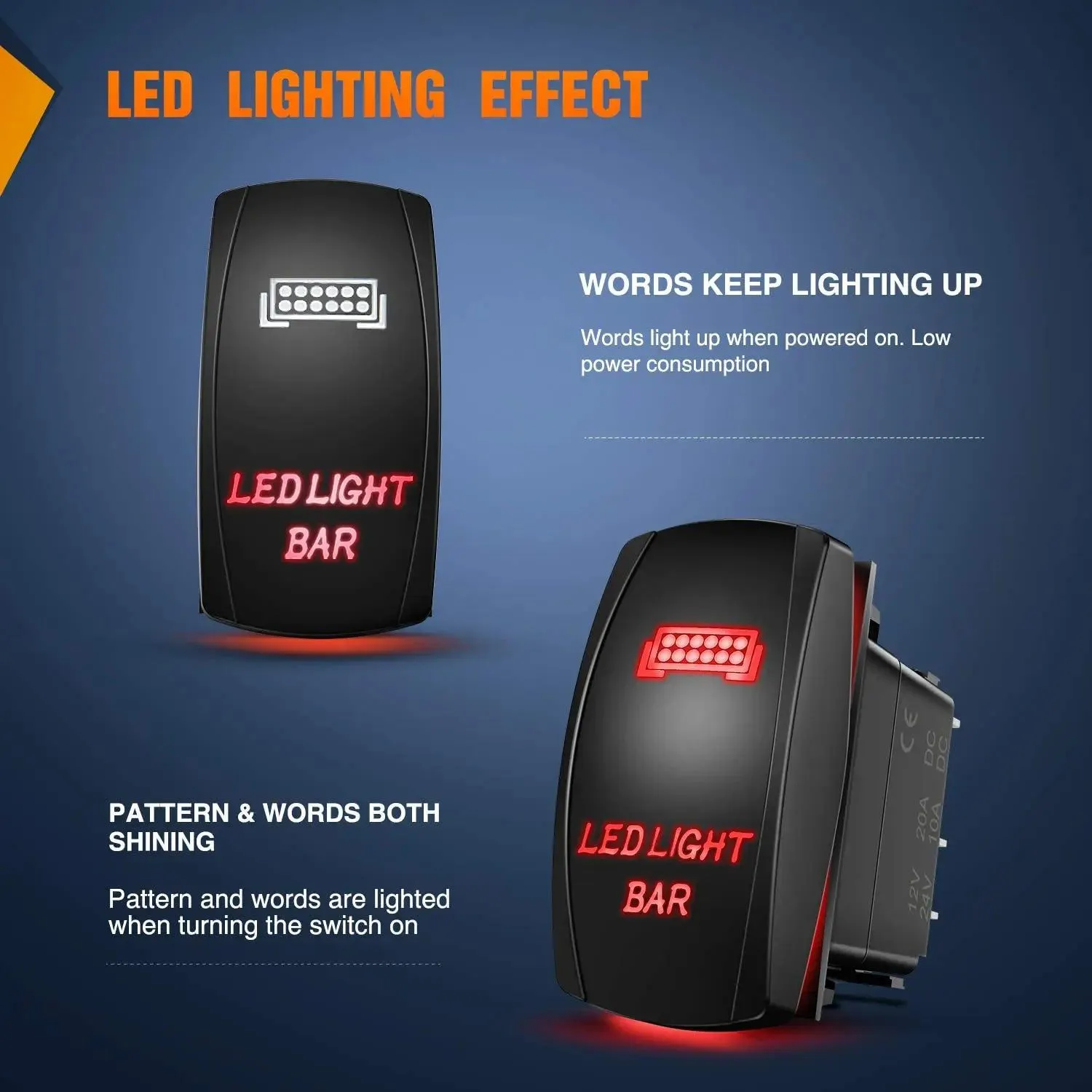 5Pin Laser On/Off LED Light Bar Rocker Switch Red