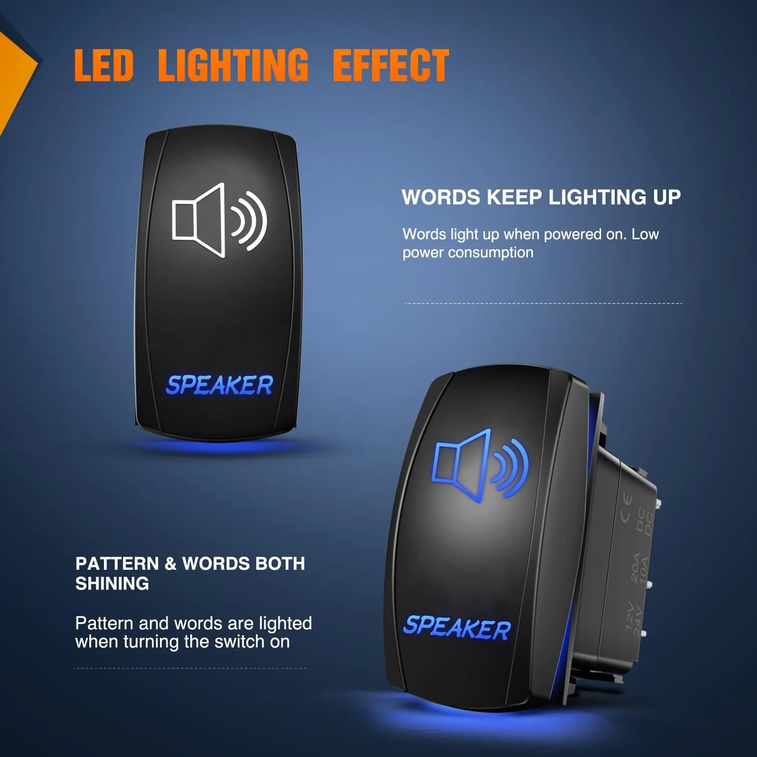 5Pin Laser On/Off SPST Speaker Rocker Switch Blue