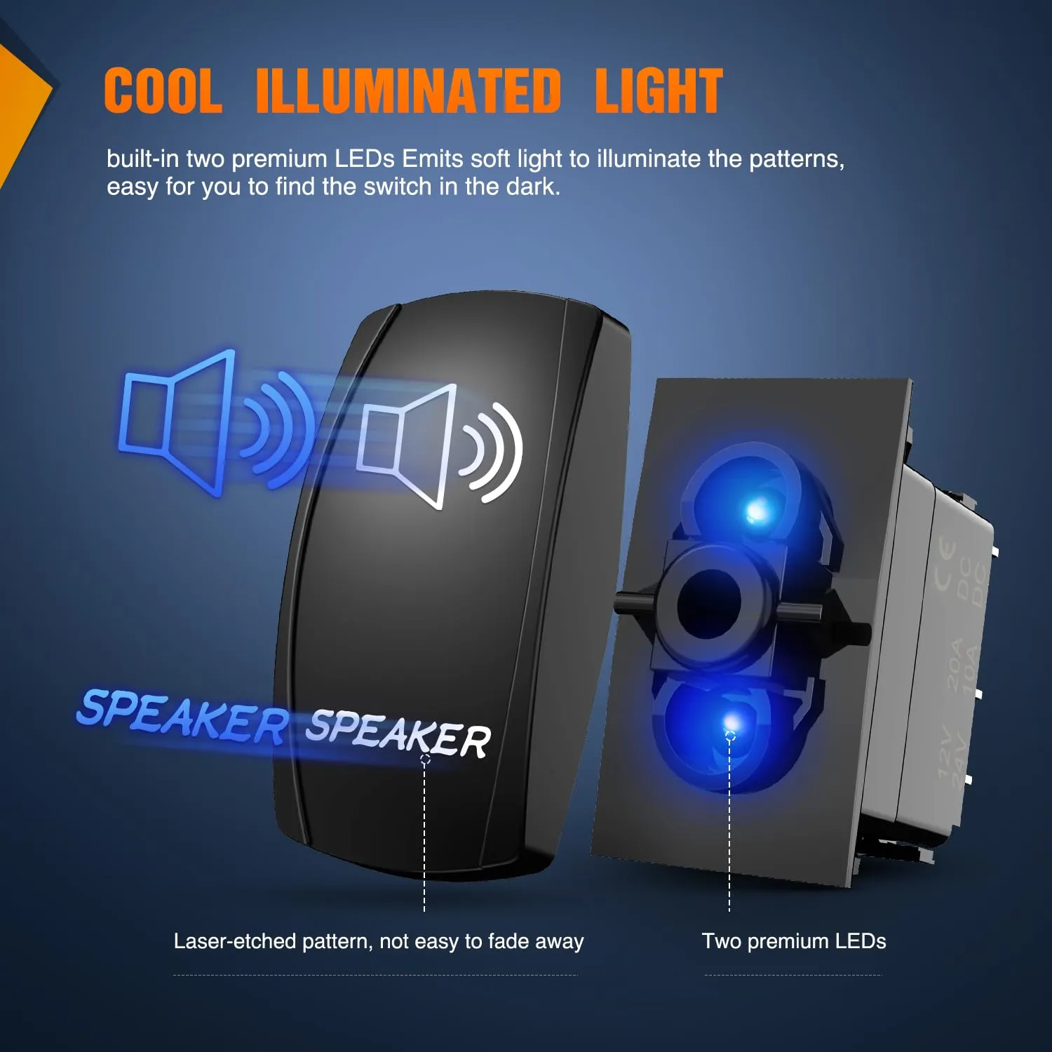 5Pin Laser On/Off SPST Speaker Rocker Switch Blue