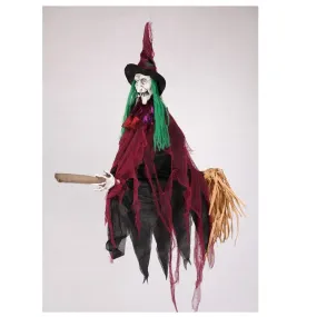 90cm Animated Hanging Witch Riding Broom with Sound, Light up Eyes