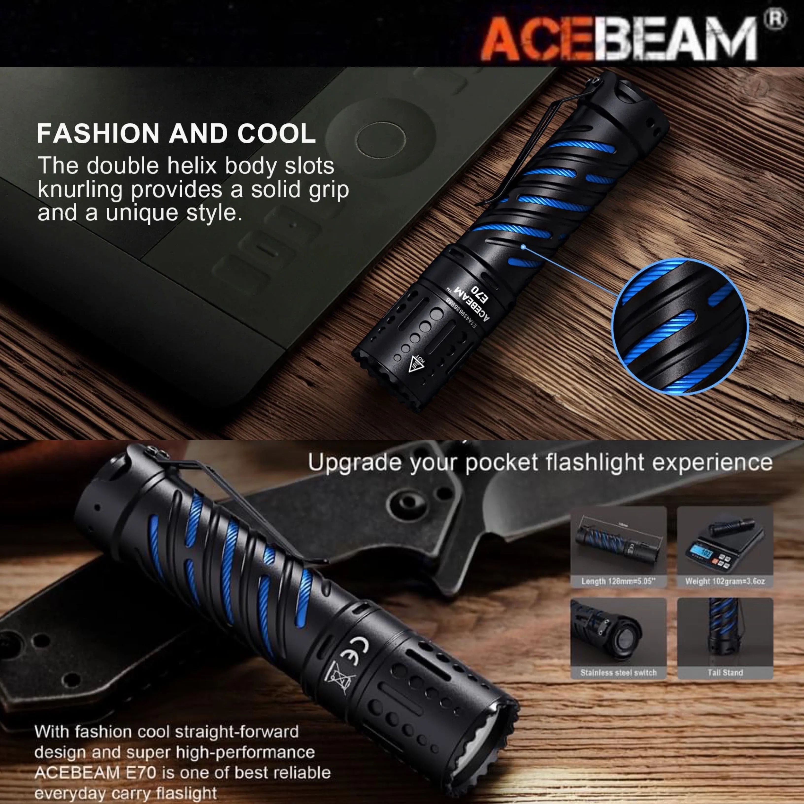 ACEBEAM E70-AL 4600LMS 240M Super Bright EDC Flashlight  (ไม่รวมแบตเตอรี่)