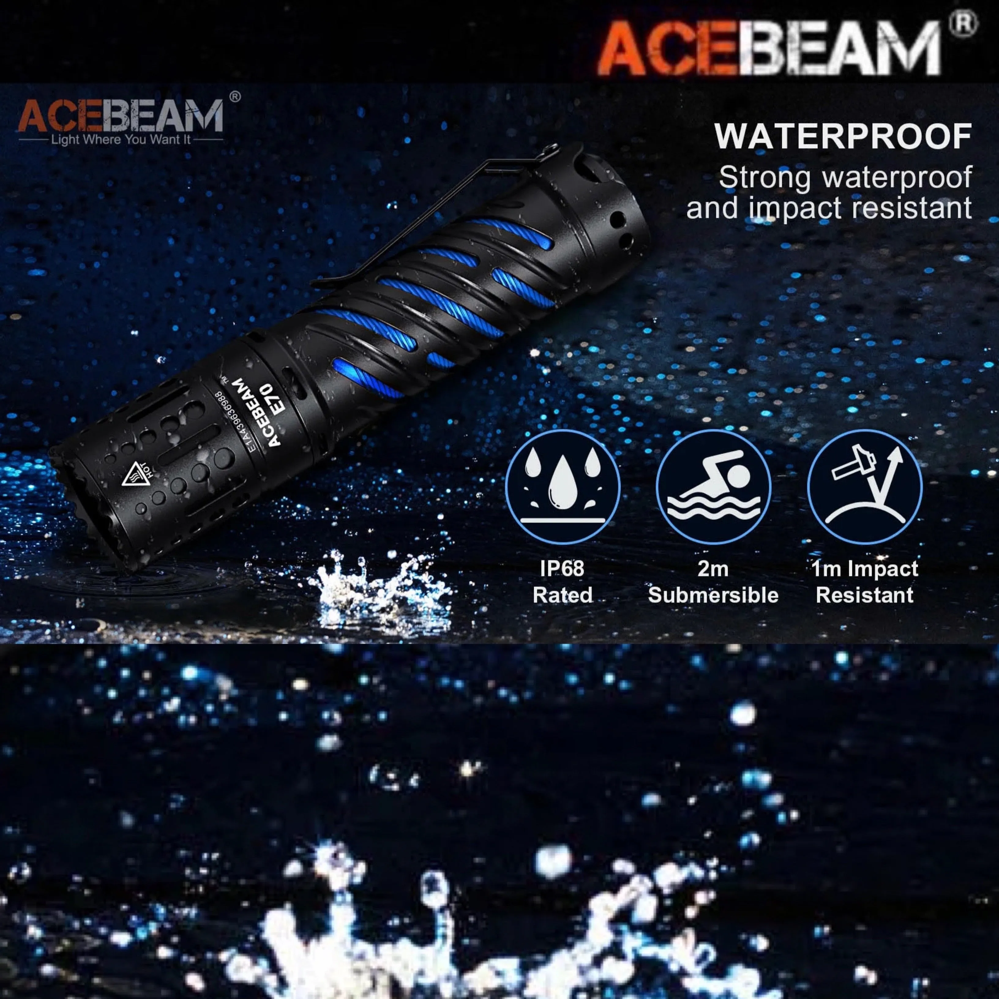 ACEBEAM E70-AL 4600LMS 240M Super Bright EDC Flashlight  (ไม่รวมแบตเตอรี่)