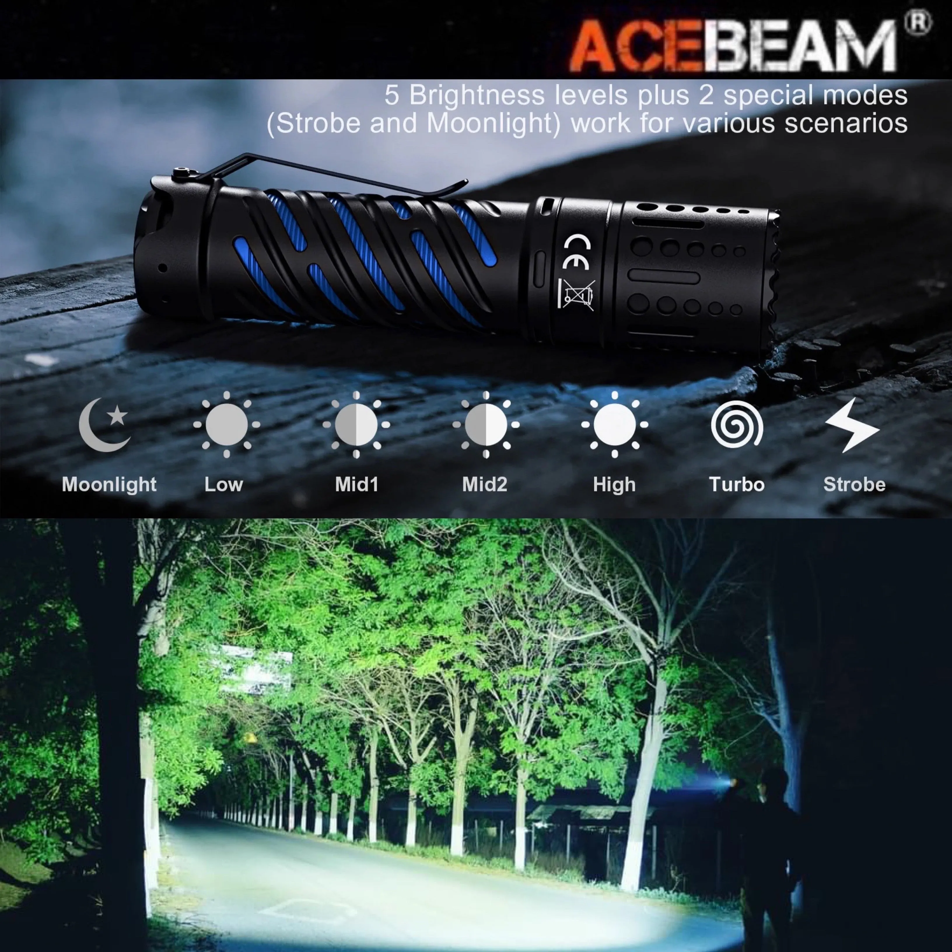 ACEBEAM E70-AL 4600LMS 240M Super Bright EDC Flashlight  (ไม่รวมแบตเตอรี่)
