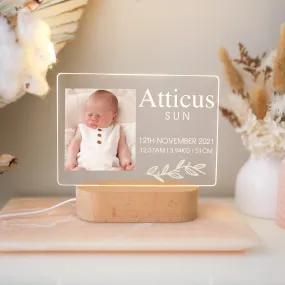 Acrylic Night Light - Birth Announcement - Leaf W/ Custom Image