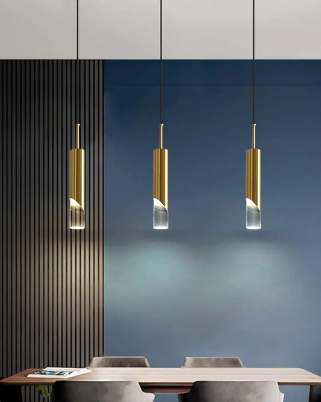 Acrylic Tube LED Pendant Light - Gold