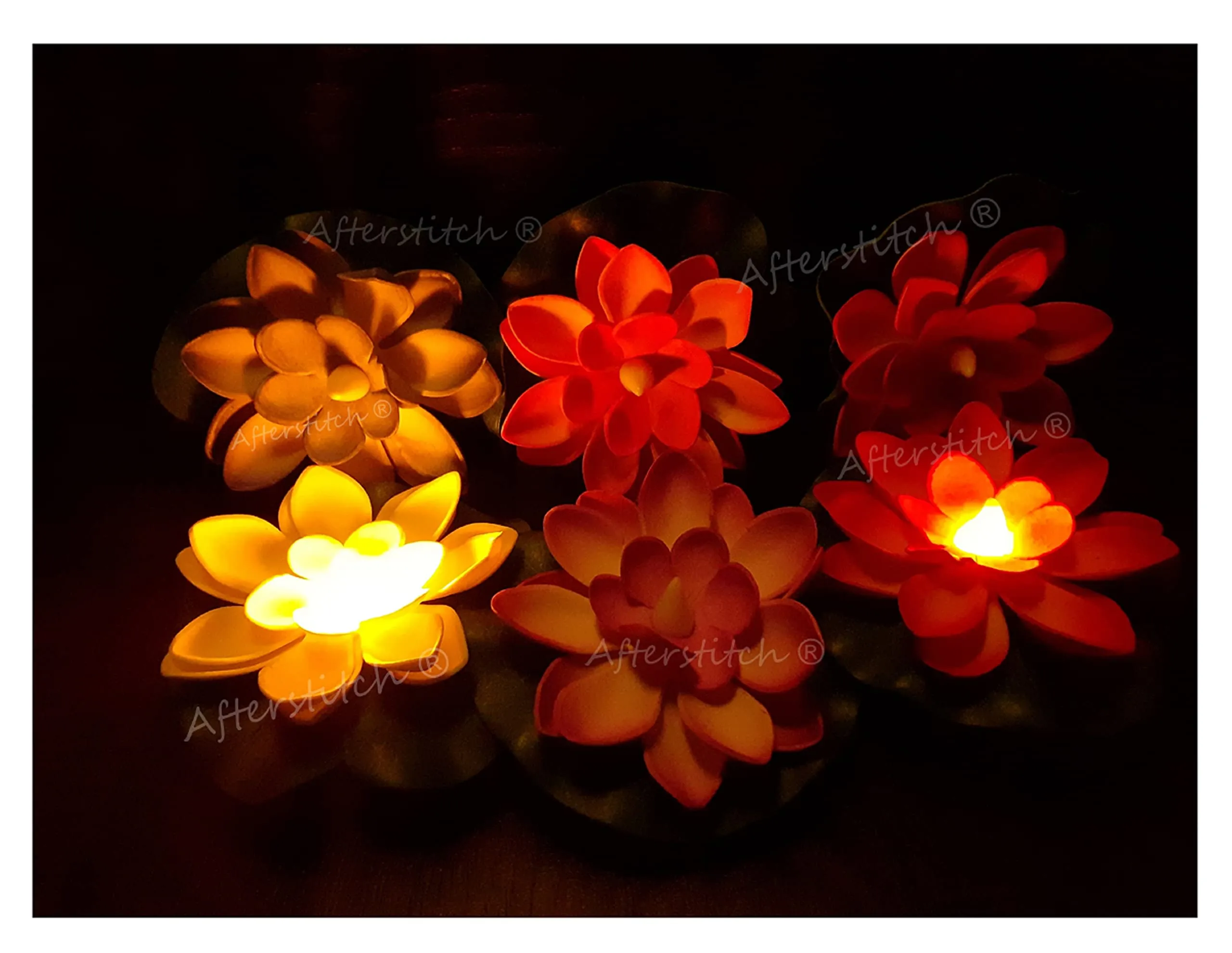 AFTERSTITCH Set of 6 Floating Lotus Flower Candles for Decoration in Bowl Diya for Home Decoration (Batteries Included, water Sensor)