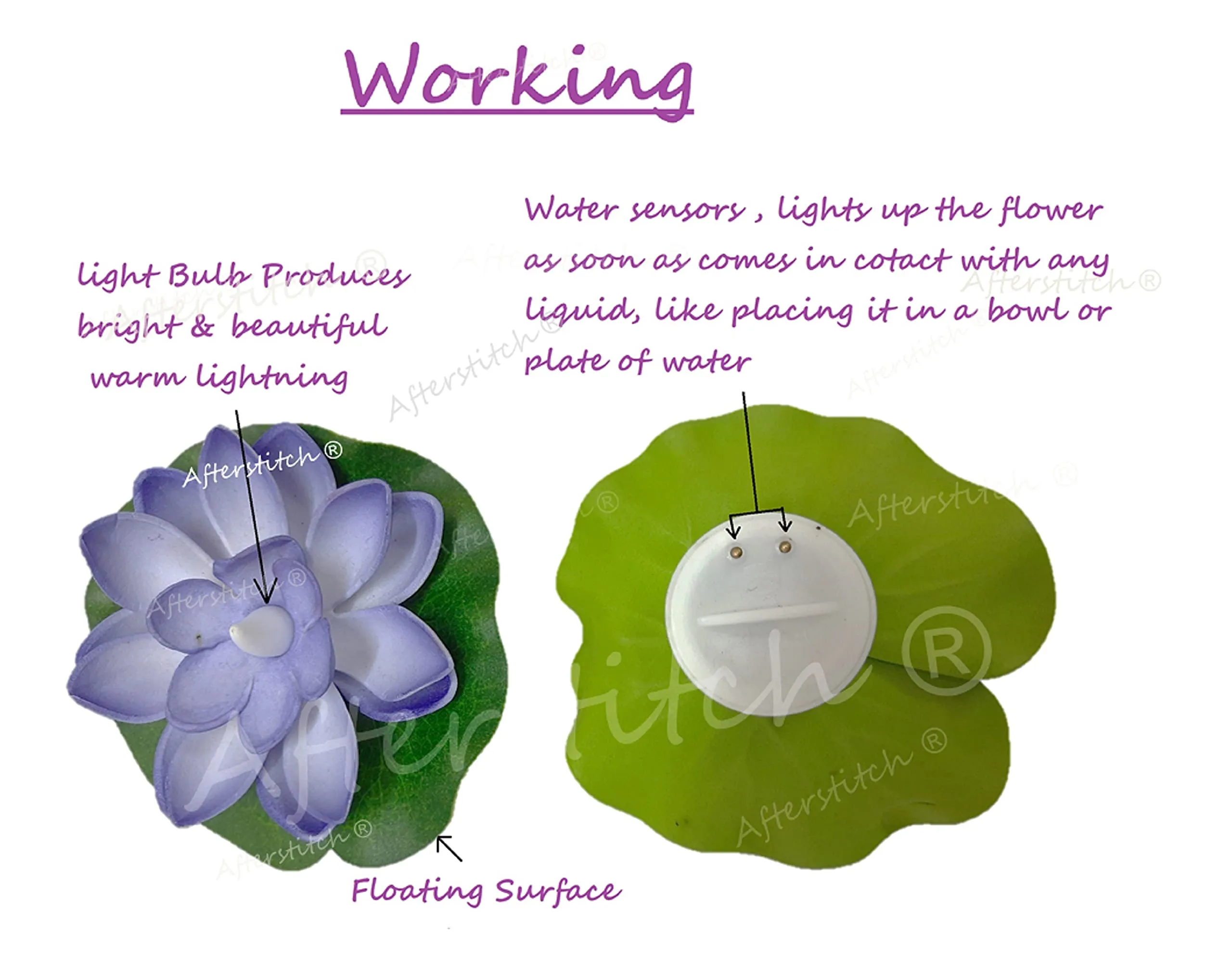 AFTERSTITCH Set of 6 Floating Lotus Flower Candles for Decoration in Bowl Diya for Home Decoration (Batteries Included, water Sensor)