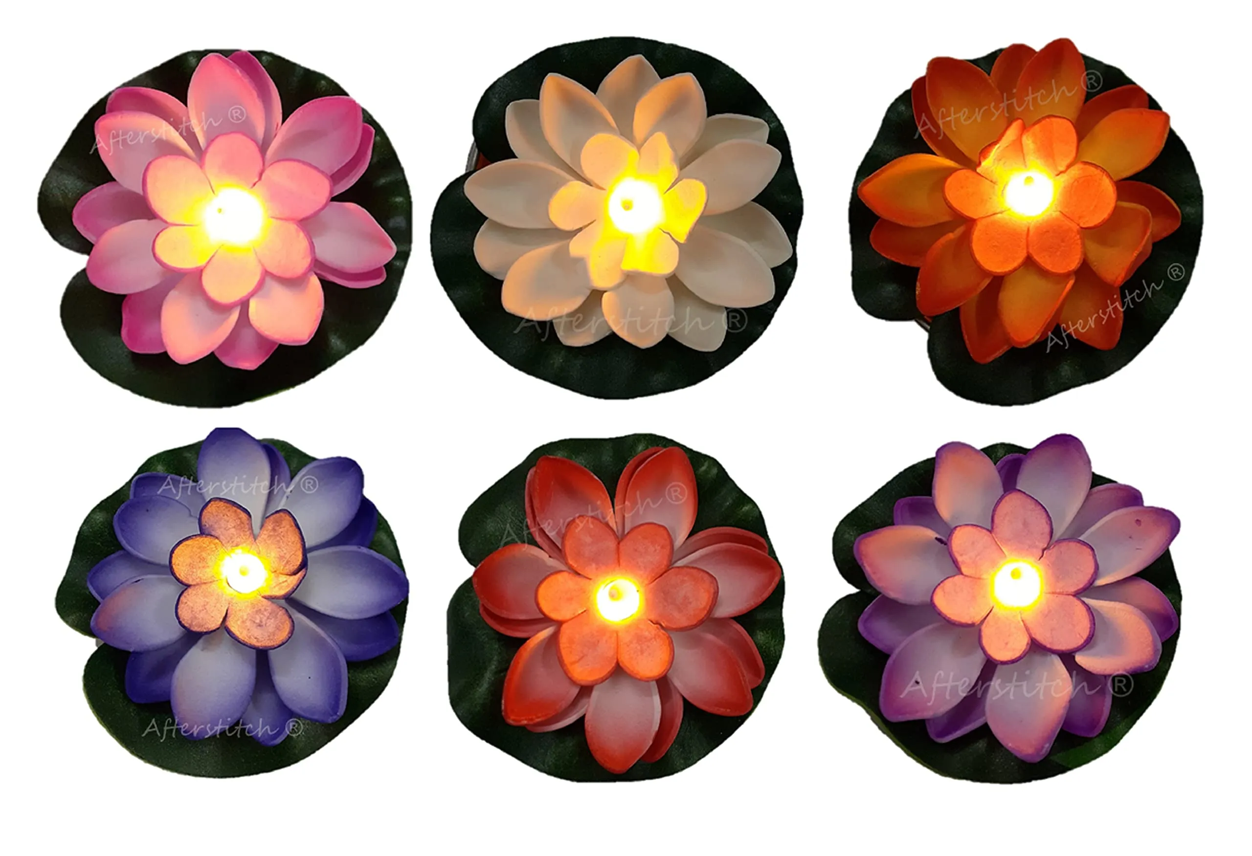 AFTERSTITCH Set of 6 Floating Lotus Flower Candles for Decoration in Bowl Diya for Home Decoration (Batteries Included, water Sensor)