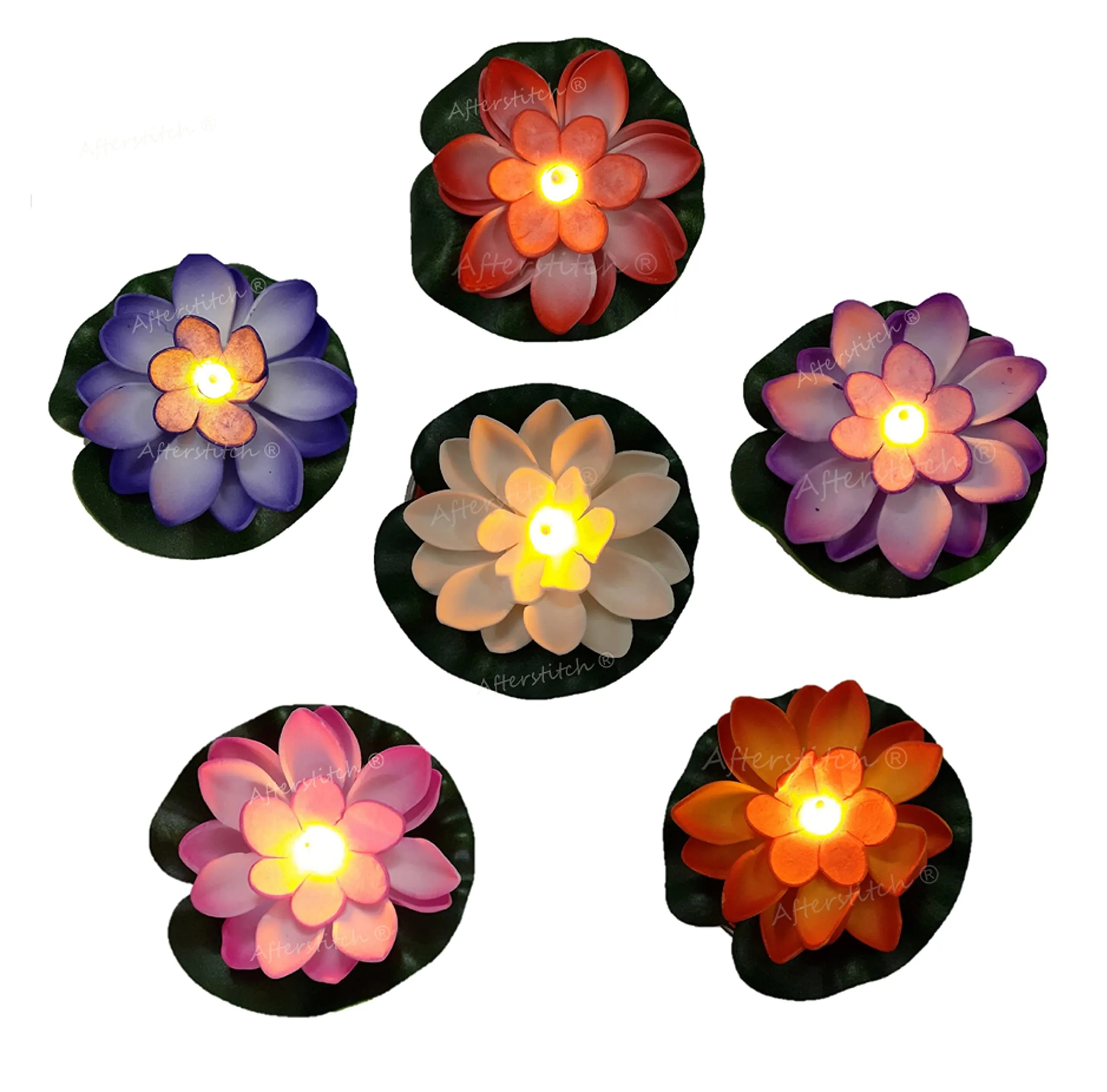AFTERSTITCH Set of 6 Floating Lotus Flower Candles for Decoration in Bowl Diya for Home Decoration (Batteries Included, water Sensor)