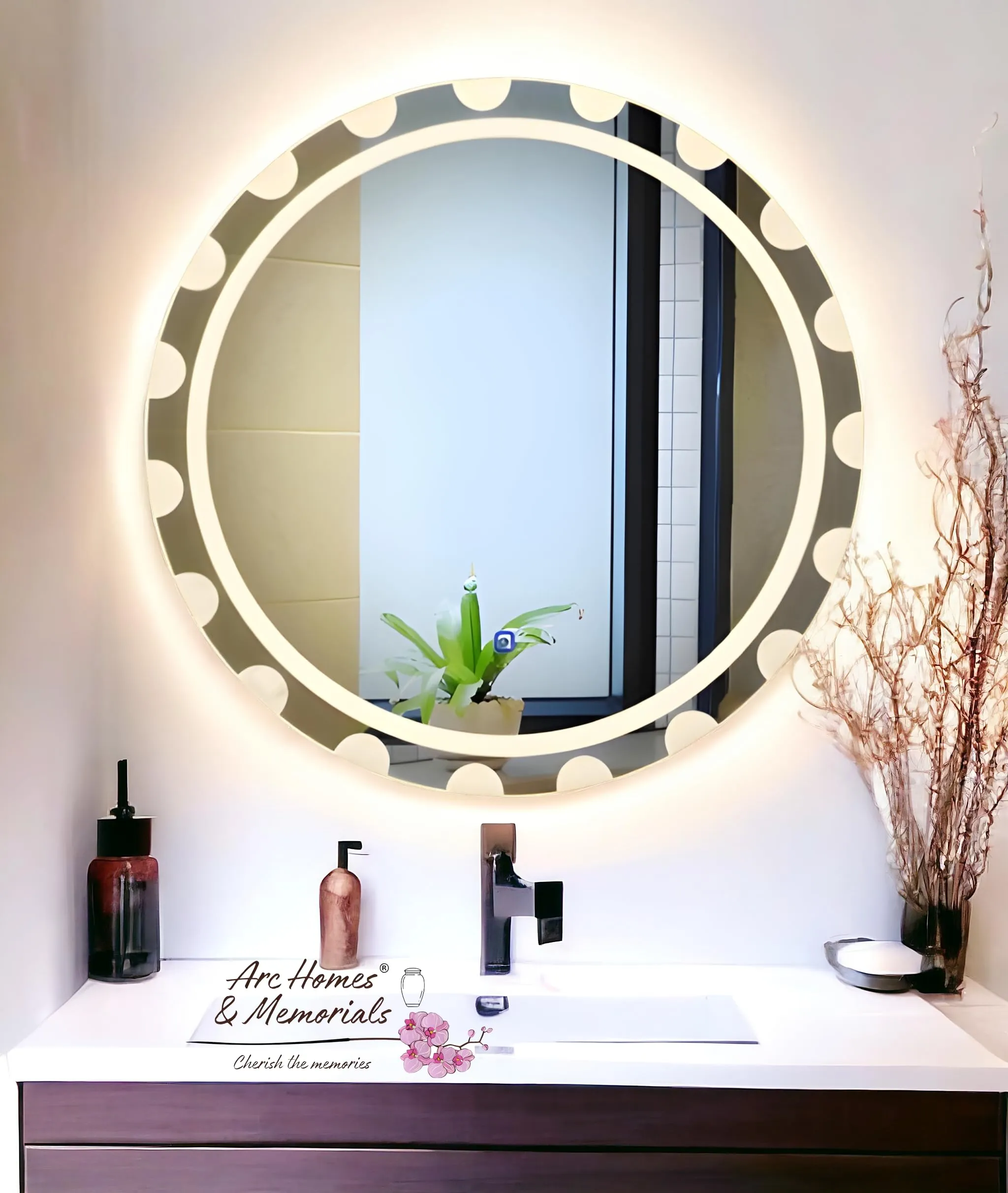 ARC homes Round Wall Mounting Mirror with Led Light |Bathroom Washbasin Mirror,Venity Mirror,Smart Mirror | LED Mirror 3 Tone (Triple Light, 18 x 18 Inch)