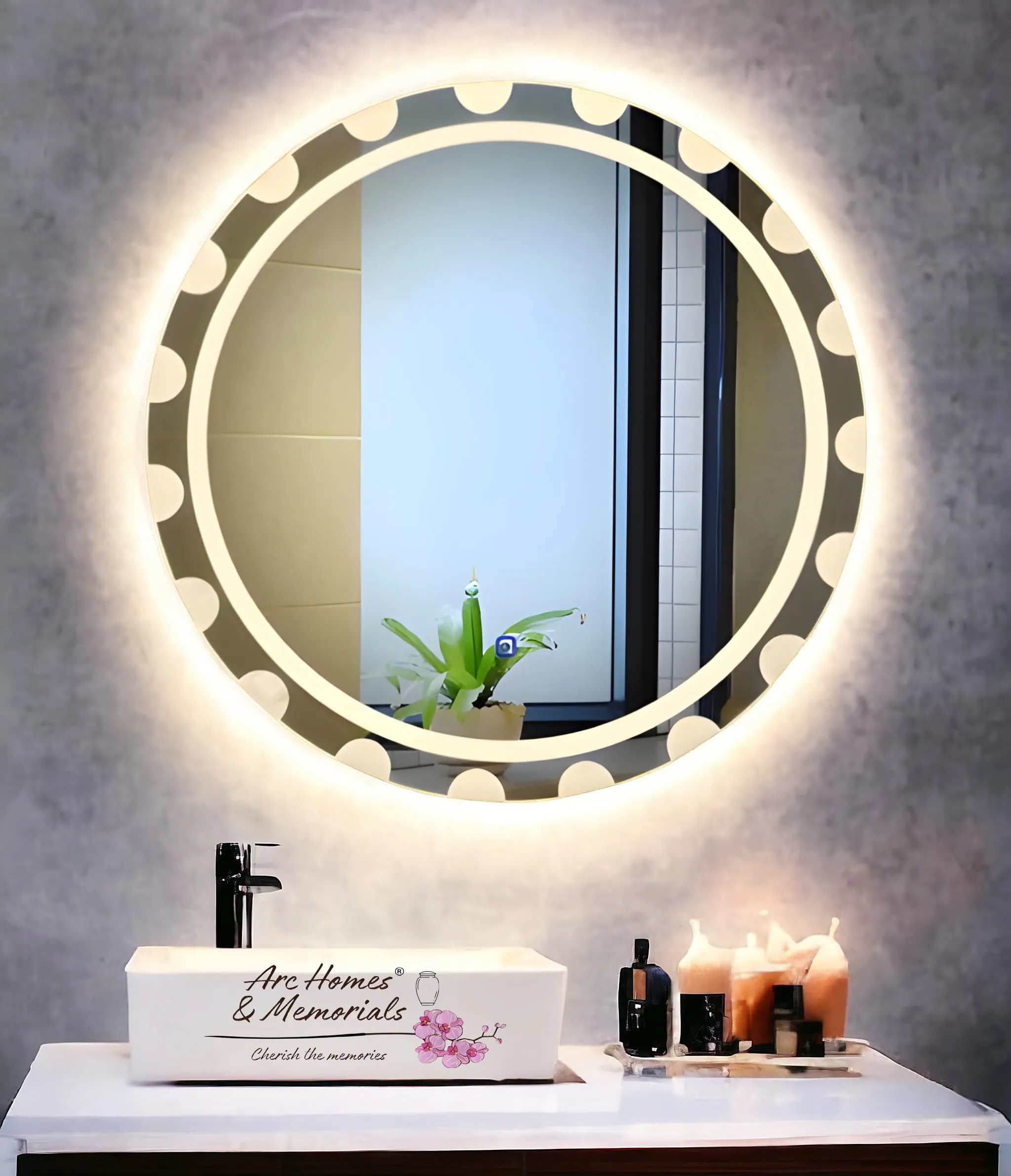 ARC homes Round Wall Mounting Mirror with Led Light |Bathroom Washbasin Mirror,Venity Mirror,Smart Mirror | LED Mirror 3 Tone (Triple Light, 18 x 18 Inch)