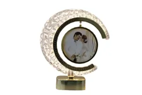 AT SUB Crystal Glass Photo Frame With Golden Light Photos | Gift Personalized Frames For Valentines Day Gifts, Anniversary, Birthday | Plastic (Round)