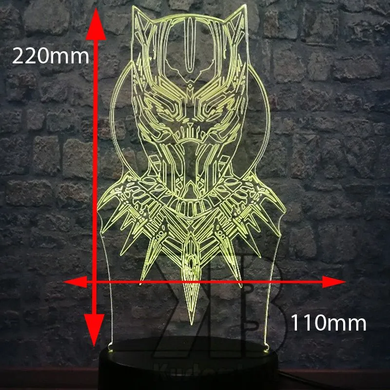 Black Panther Face Mask 3D LED Night Light Lamp Childrens Room