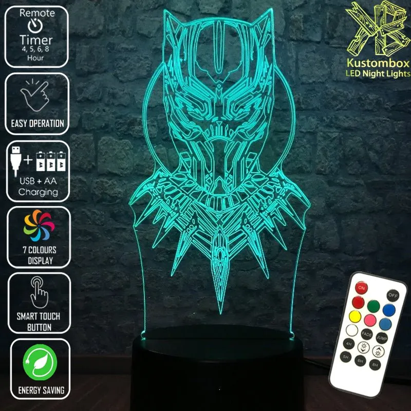 Black Panther Face Mask 3D LED Night Light Lamp Childrens Room