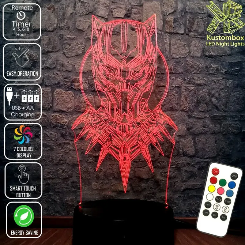 Black Panther Face Mask 3D LED Night Light Lamp Childrens Room