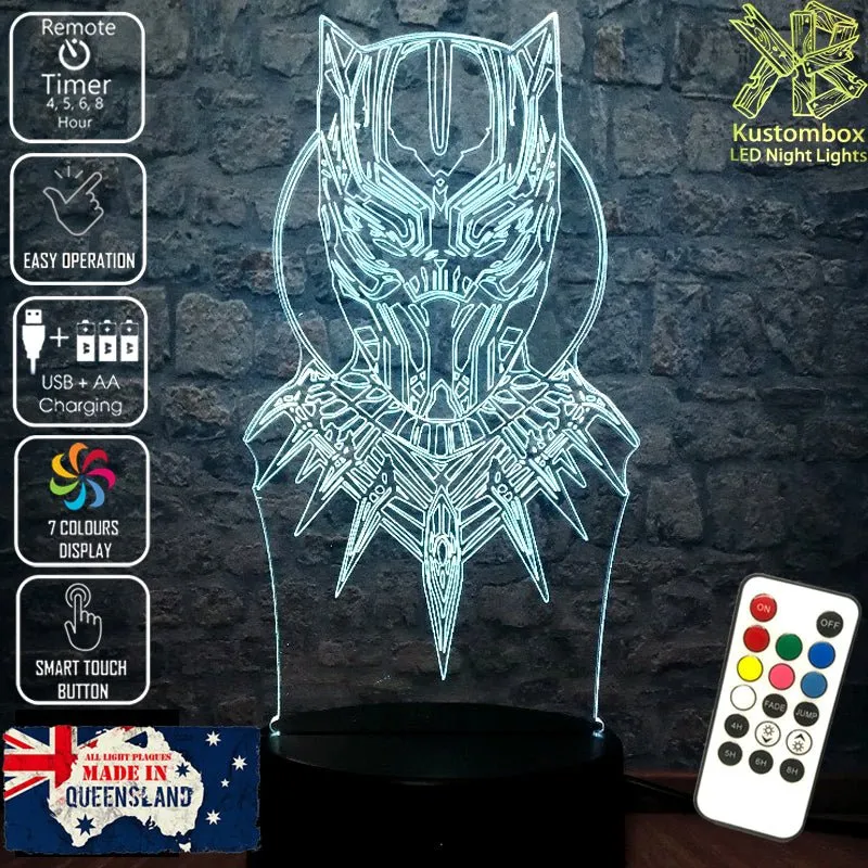Black Panther Face Mask 3D LED Night Light Lamp Childrens Room