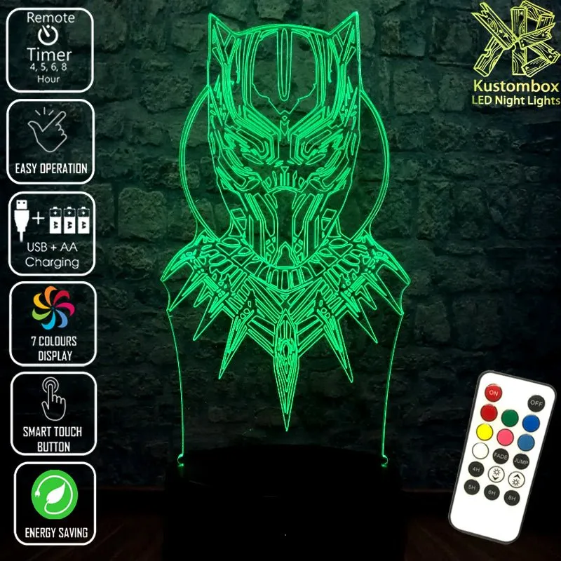 Black Panther Face Mask 3D LED Night Light Lamp Childrens Room