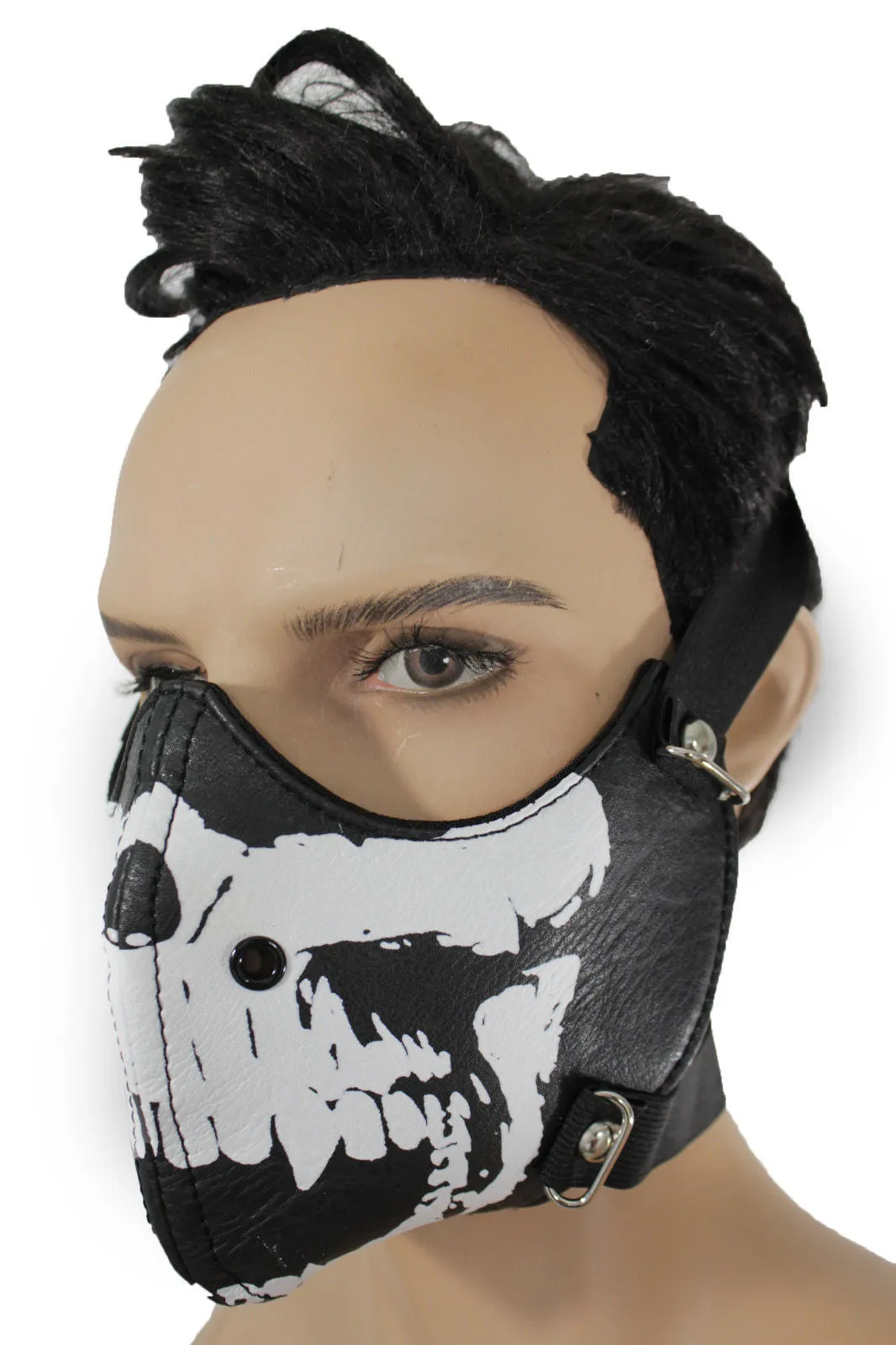 Black White Skull Print Muzzle S&M Rave Goth Face Mask Men Halloween Costume Carnival Accessories