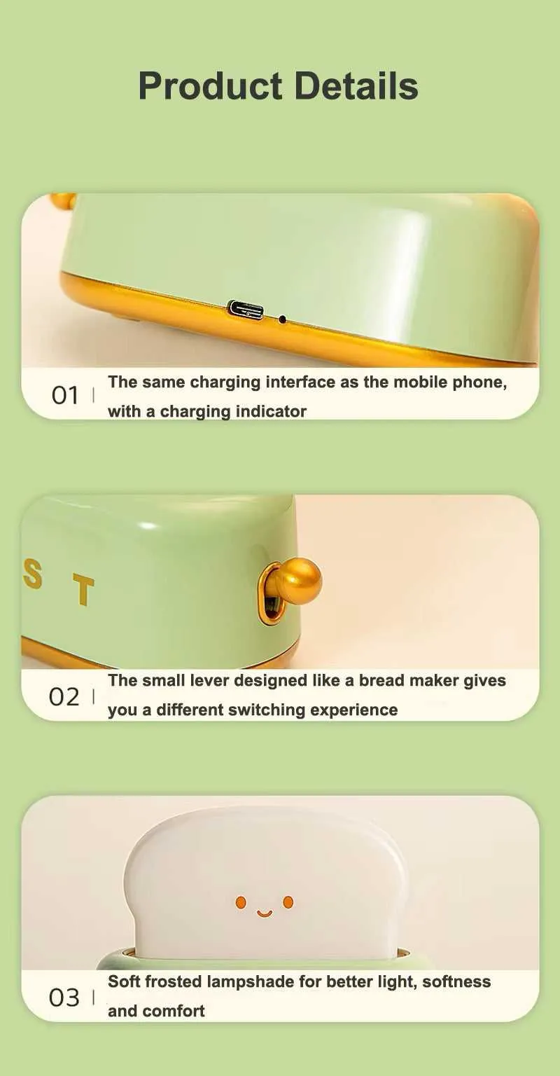 Bread Toast Cartoon LED Night Light