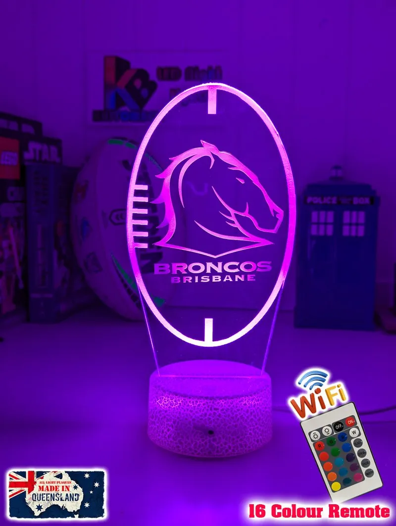 Brisbane Broncos Rugby League Club 3D LED Night Light Lamp