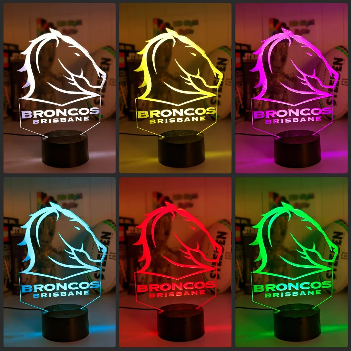 Brisbane Broncos Rugby League LED Night Light Lamp