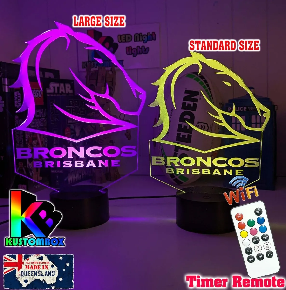 Brisbane Broncos Rugby League LED Night Light Lamp