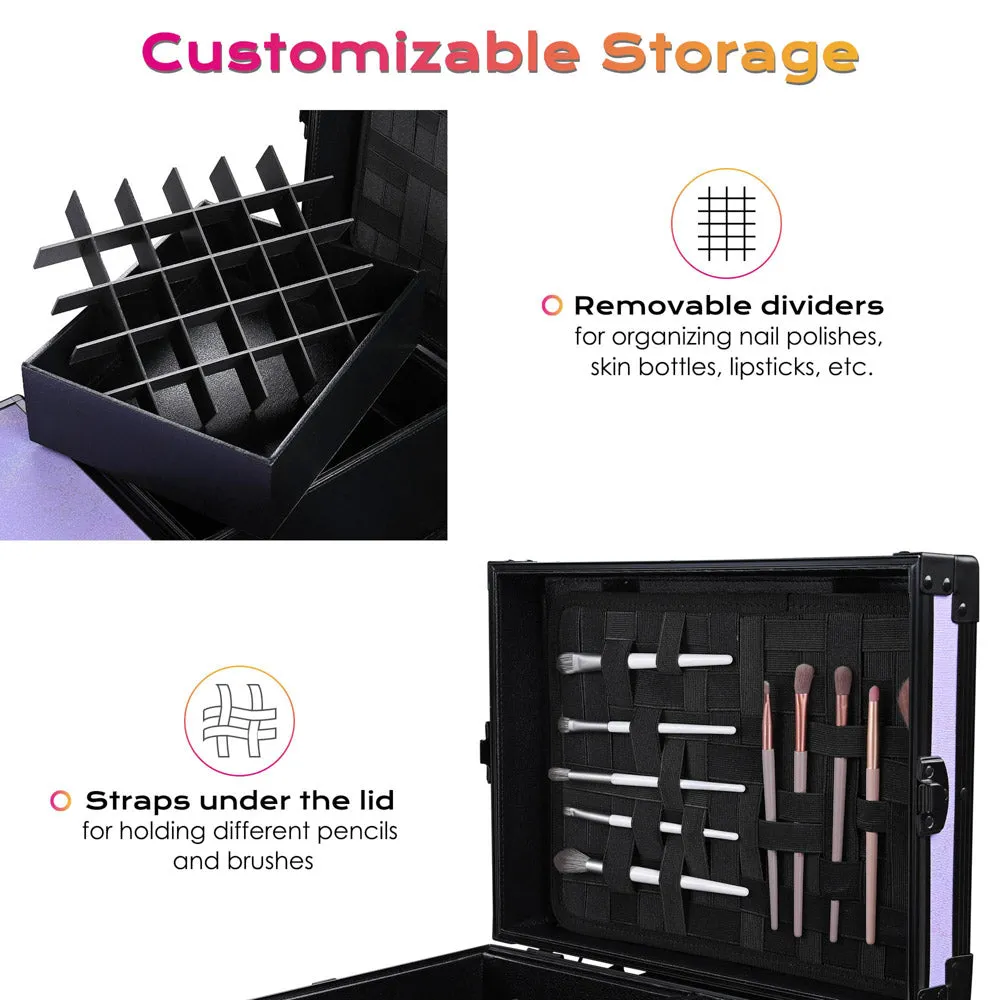 Byootique Rolling Purple Makeup Desk - Portable, Expandable & Safe