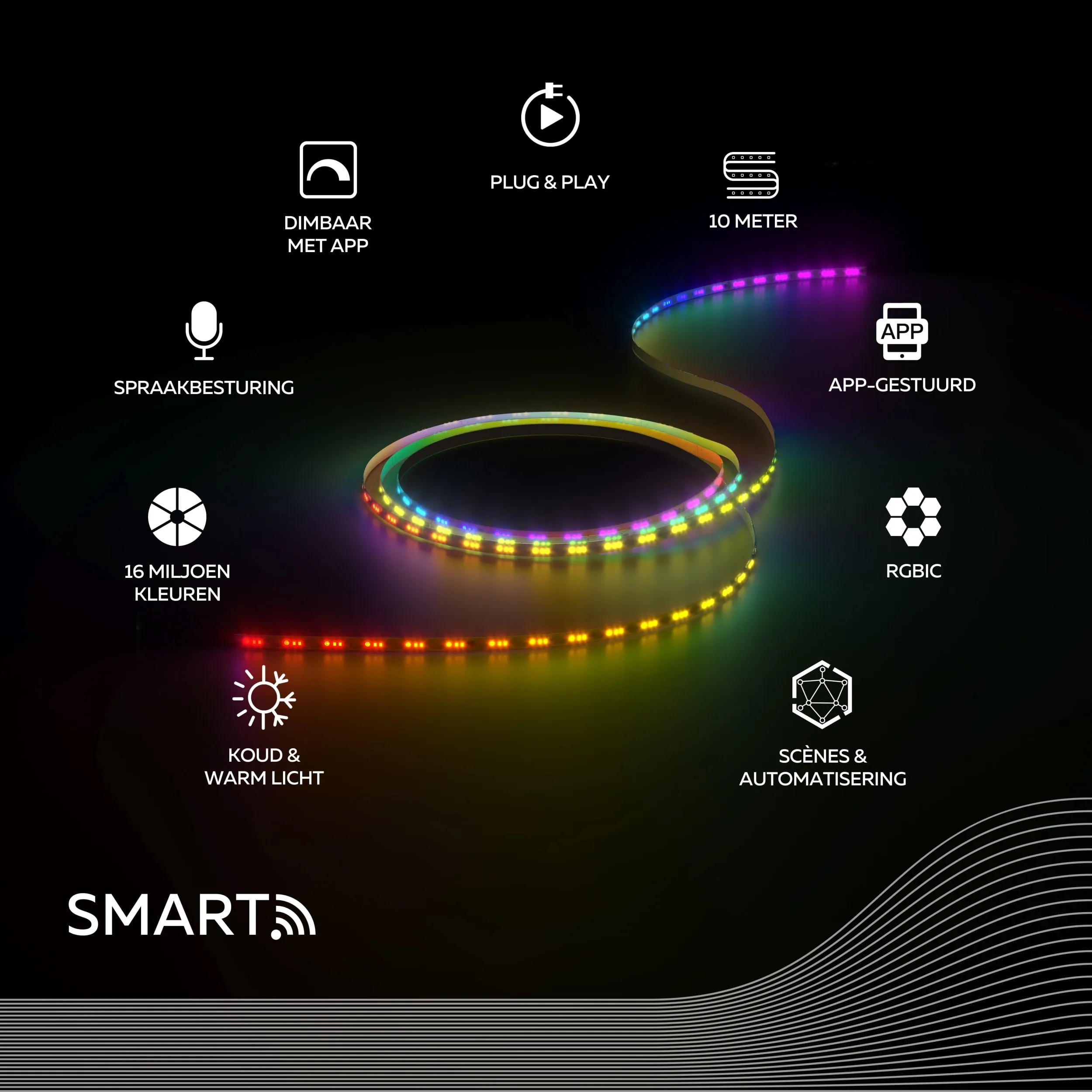 Calex Smart LED Strip - 10m - RGBIC   Warm White