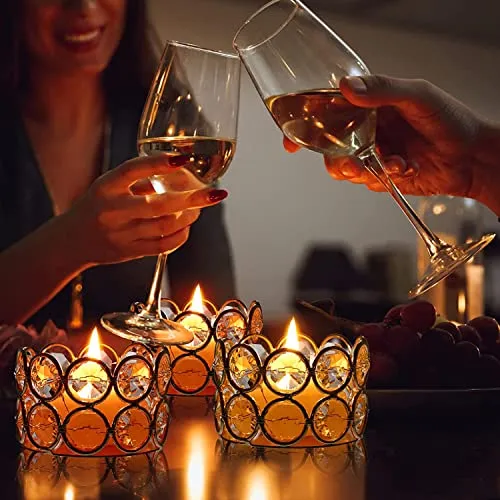 CentraLit Crystal Votives Bowl Candle Holders Tealight Candle Holder for Home Decoration, Diya Diwali Decoration Lights Centerpieces for Wedding Home Party Table Decoration Gold (Gold (Pack of 4))