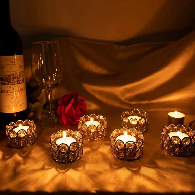 CentraLit Crystal Votives Bowl Candle Holders Tealight Candle Holder for Home Decoration, Diya Diwali Decoration Lights Centerpieces for Wedding Home Party Table Decoration Gold (Gold (Pack of 4))