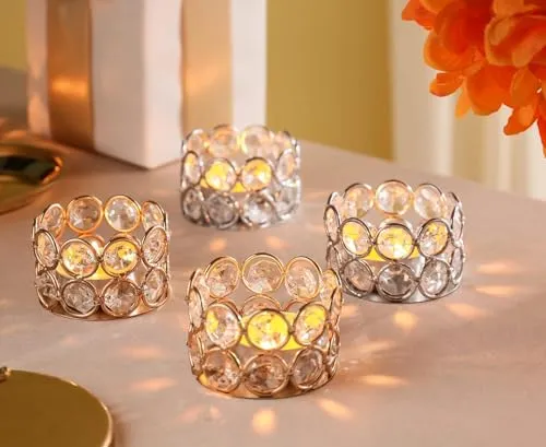 CentraLit Crystal Votives Bowl Candle Holders Tealight Candle Holder for Home Decoration, Diya Diwali Decoration Lights Centerpieces for Wedding Home Party Table Decoration Gold (Gold (Pack of 4))