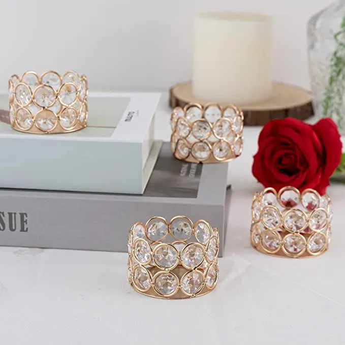CentraLit Crystal Votives Bowl Candle Holders Tealight Candle Holder for Home Decoration, Diya Diwali Decoration Lights Centerpieces for Wedding Home Party Table Decoration Gold (Gold (Pack of 4))