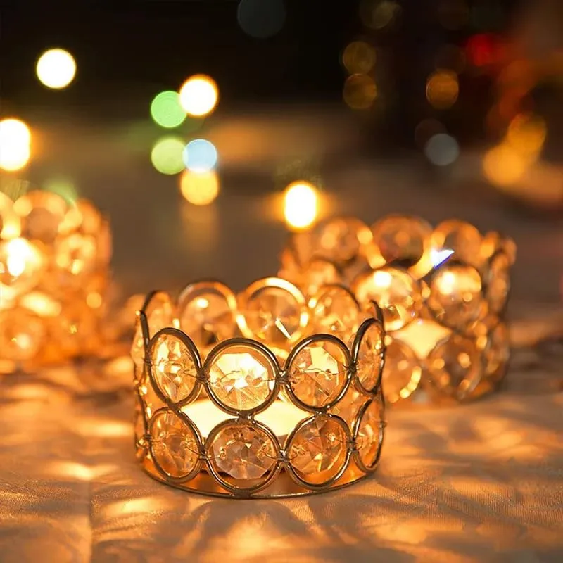 CentraLit Crystal Votives Bowl Candle Holders Tealight Candle Holder for Home Decoration, Diya Diwali Decoration Lights Centerpieces for Wedding Home Party Table Decoration Gold (Gold (Pack of 4))