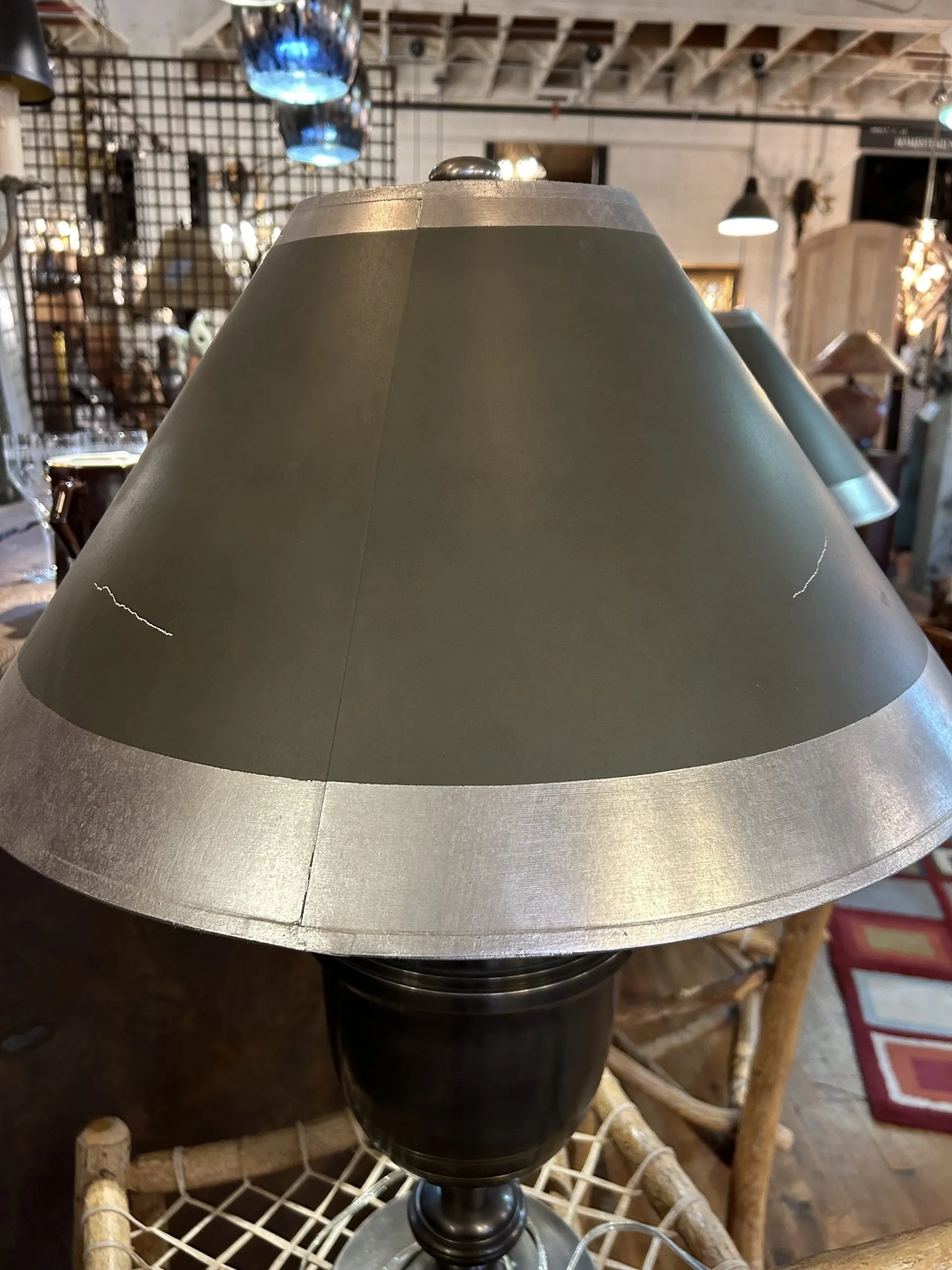 Chapman Manufacturing Co. Pewter Lamp with Custom Shade