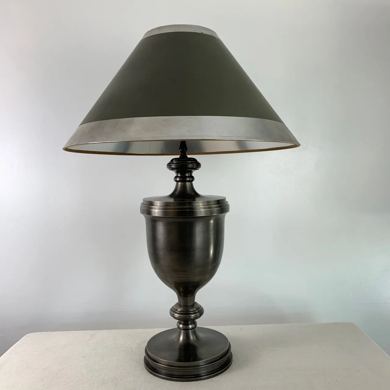 Chapman Manufacturing Co. Pewter Lamp with Custom Shade