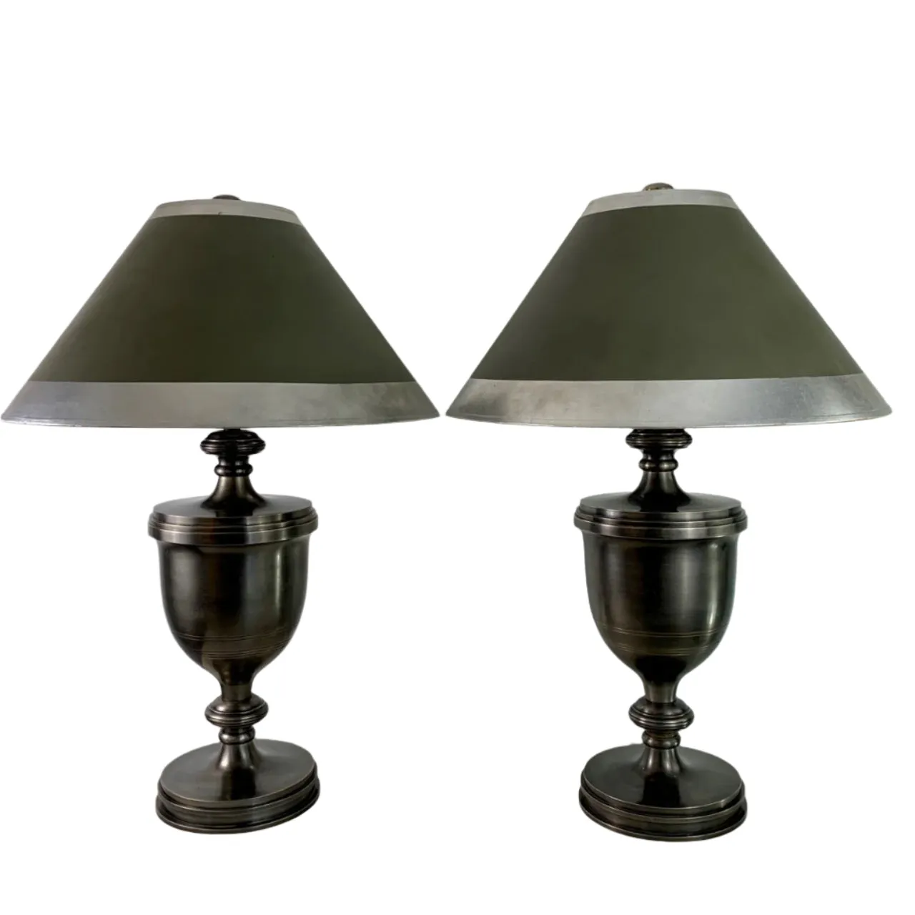 Chapman Manufacturing Co. Pewter Lamp with Custom Shade