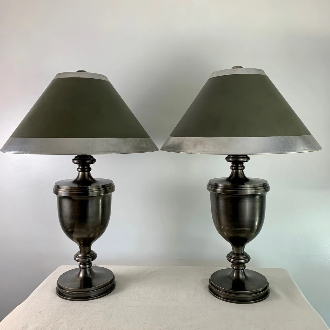 Chapman Manufacturing Co. Pewter Lamp with Custom Shade