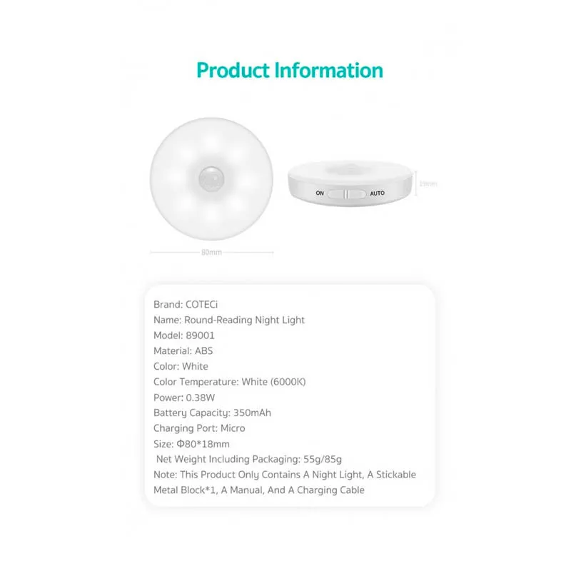 COTECi Round-Reading Night Light (White)